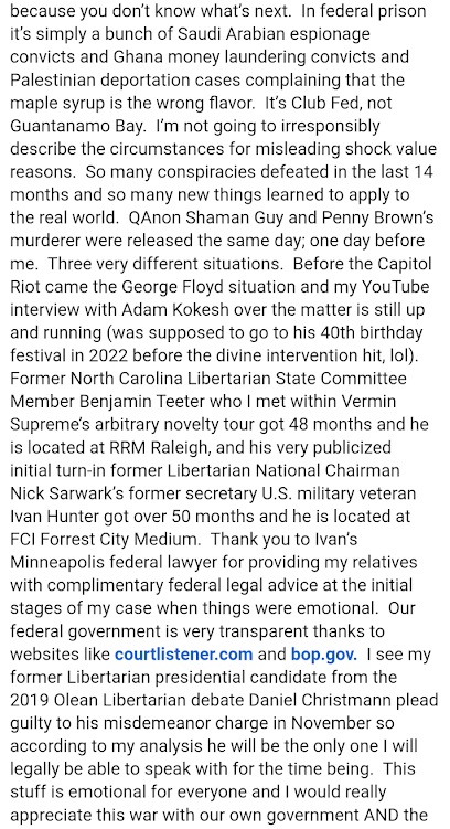 luke wenke facebook screenshot calling federal prison "club fed" april 2023