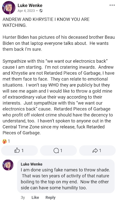 luke wenke taunts buffalo fbi agents who investigated him facebook screenshot april 2023