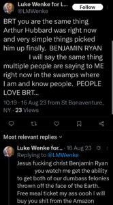 luke wenke x twitter screenshot benjamin ryan teeter obsession 2023