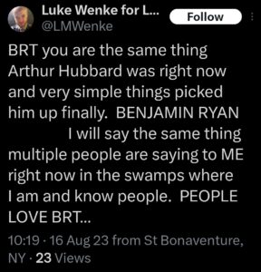 luke wenke x twitter screenshot benjamin ryan teeter obsession 2023