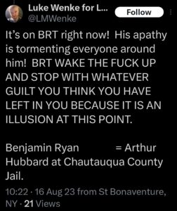 luke wenke x twitter screenshot ryan benjamin teeter obsession 2023