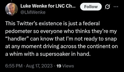 luke wenke taunts the feds x/twitter screenshot august 2023