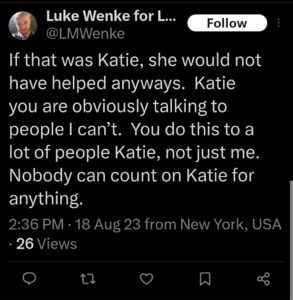 luke wenke katie obsession tweet twitter x screenshot 2023