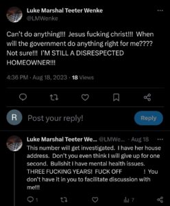 luke wenke x twitter screenshot demands owed rampage 08-18-2023
