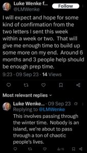 luke wenke x twitter screenshot letter writing obsession 2023