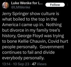 luke wenke minneapolis george floyd racist tweet x screenshot twitter 2023