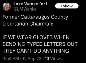 luke wenke x twitter screenshot letter writing obsession unwanted letters 2023