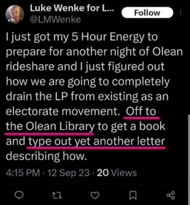 luke wenke x twitter screenshot letter writing obsession 2023