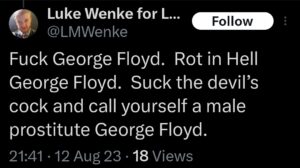 luke wenke racist tweet george floyd screenshot