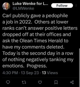 luke wenke x twitter screenshot letter writing obsession 2023