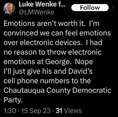 luke wenke threatens to doxx david dipietro and george borrello x/twitter screenshot september 2023