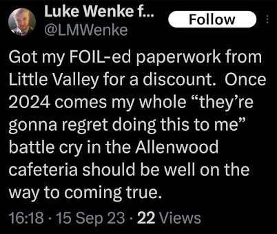 luke wenke vows revenge for legal troubles x/twitter screenshot september 2023