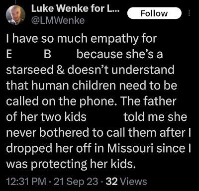 luke wenke mocks victim elexya lexy x/twitter screenshot september 2023