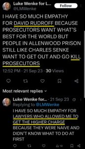 luke wenke x twitter screenshot david rudroff death threat