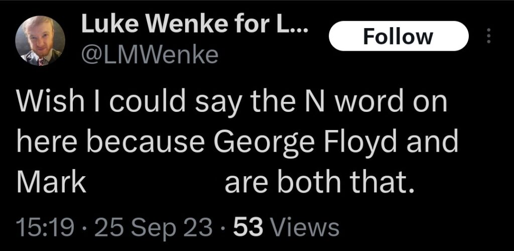luke wenke racist tweet george floyd screenshot