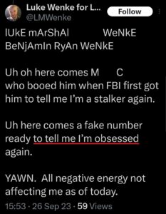 luke wenke x twitter screenshot ryan benjamin teeter obsession 2023