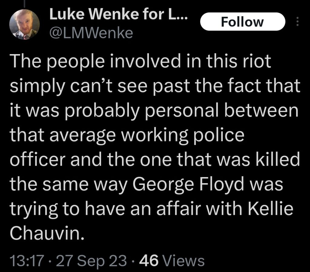 luke wenke racist tweet george floyd screenshot