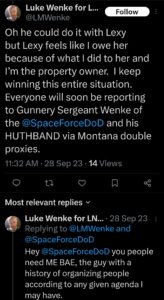 luke wenke x twitter screenshot benjamin ryan teeter obsession 2023