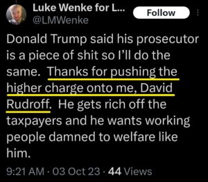 luke wenke x twitter screenshot us attorney david rudroff obsession 2023