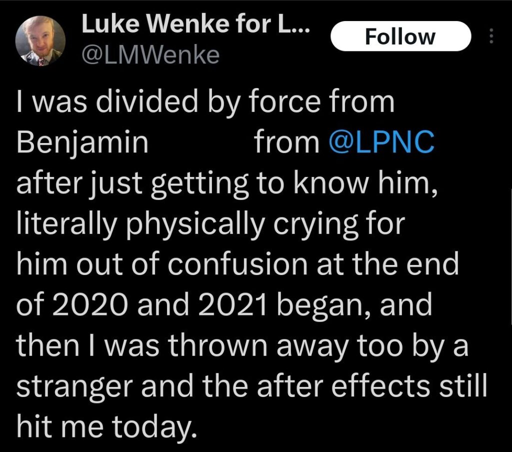 luke wenke x twitter screenshot ryan benjamin teeter obsession 2023
