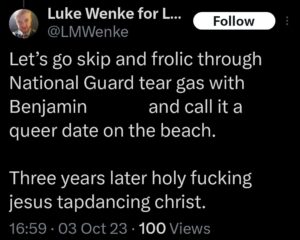 luke wenke x twitter screenshot ryan benjamin teeter obsession 2023