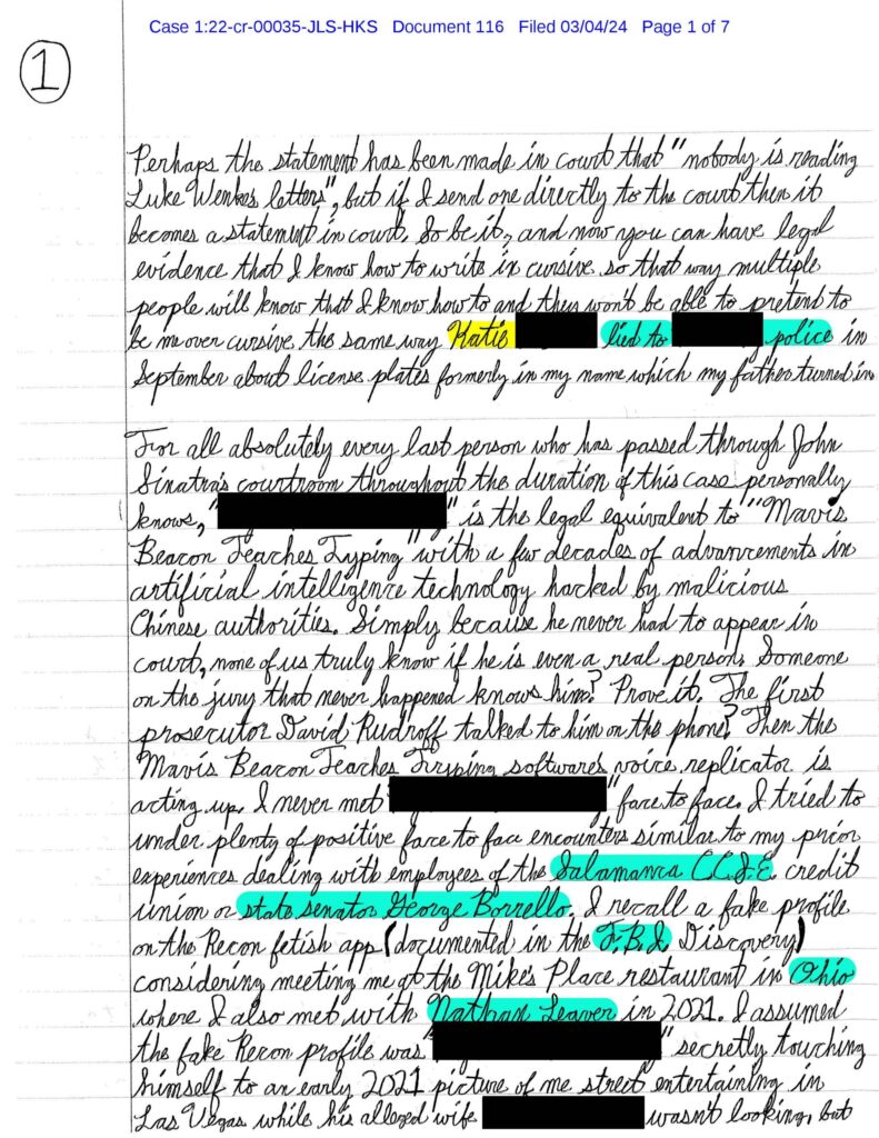 a letter from luke wenke to federal judge john sinatra jr.; march 2024