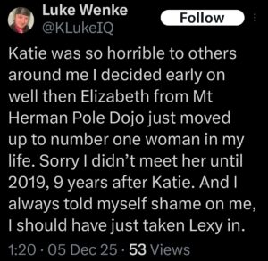 luke wenke katie obsession x twitter screenshot 2025