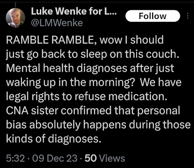 luke wenke asserts his right to refuse psychotropic medication x/twitter screenshot december 2023