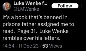 luke wenke x twitter screenshot letter writing obsession 2023