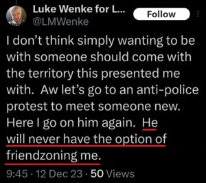 luke wenke x twitter screenshot ryan benjamin teeter obsession 2023