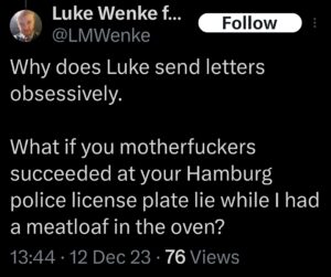 luke wenke x twitter screenshot letter writing obsession 2023