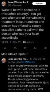 luke wenke x twitter screenshot ryan benjamin teeter obsession 2023