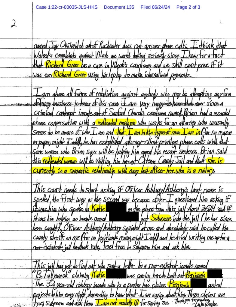 letter from luke wenke to the Honorable John L. Sinatar, Jr.; 06/24/2024