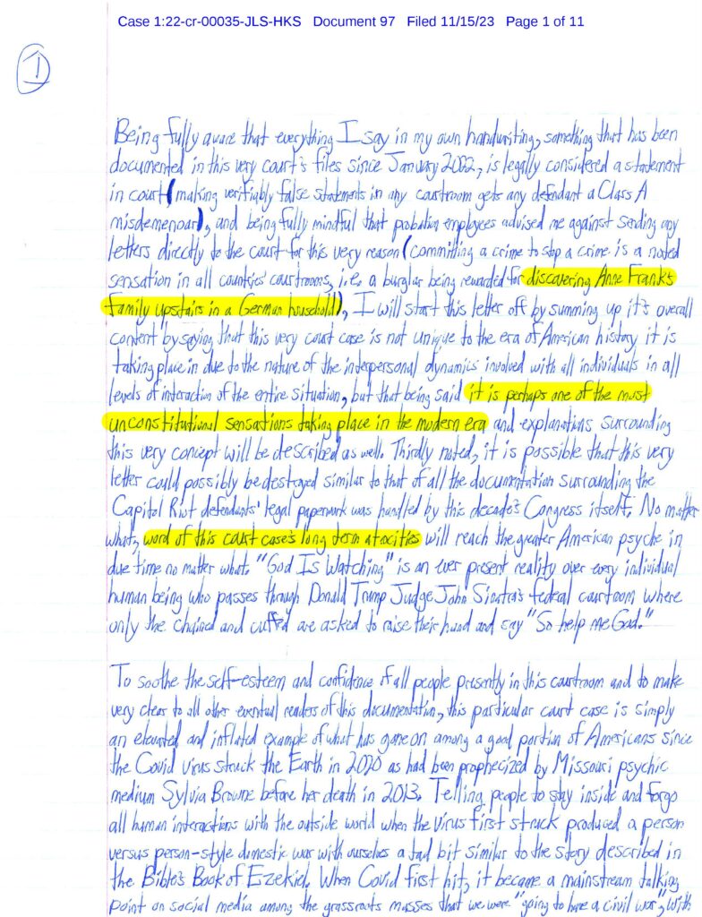 letter from luke wenke to federal judge john sinatra jr. november 2023