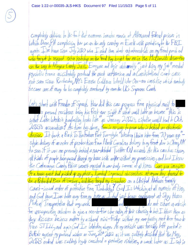 letter from luke wenke to federal judge john sinatra jr. november 2023