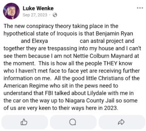 luke wenke facebook screenshot benjamin ryan teeter obsession 2023