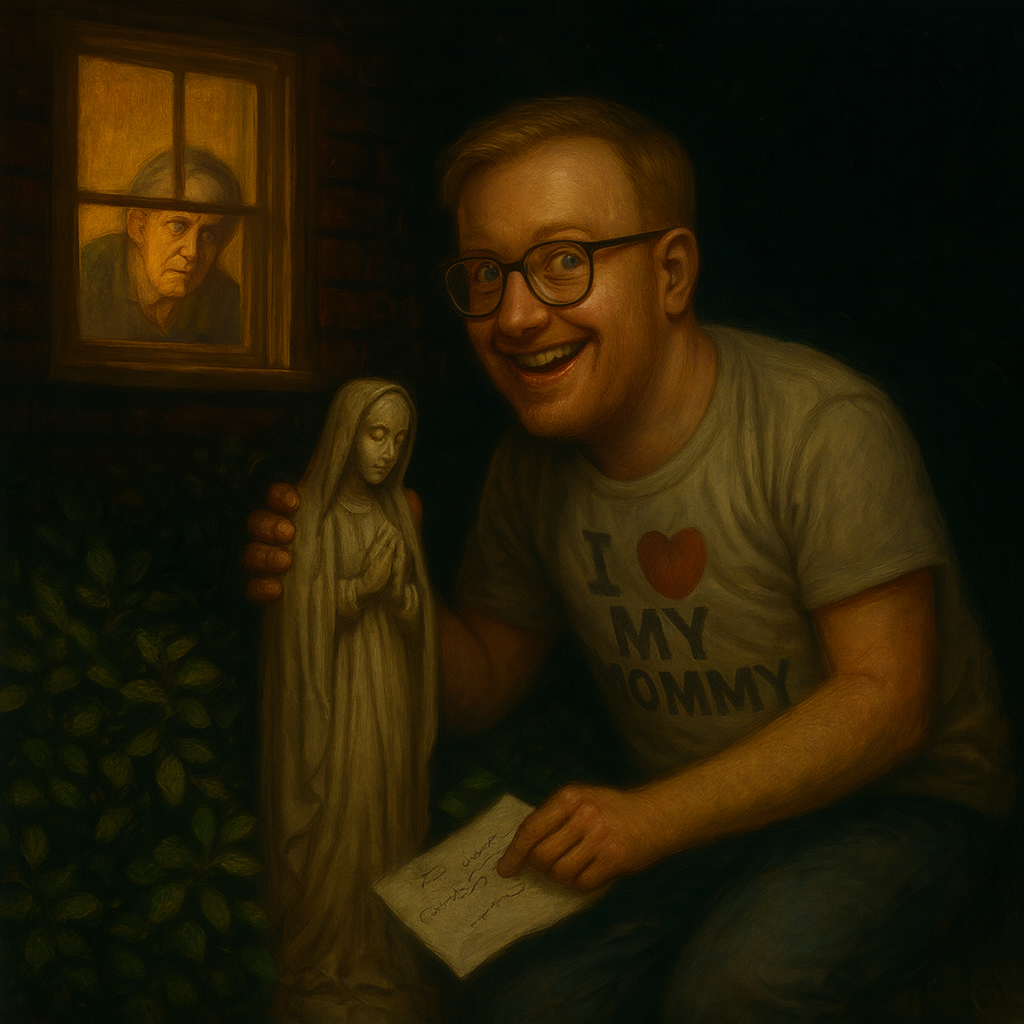 not luke wenke religious statue creeping outside home lurking prowler smiling white man