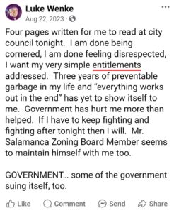 facebook screenshot owed demands luke wenke blame