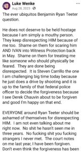 luke wenke facebook screenshot ryan obsession owed demands 2023