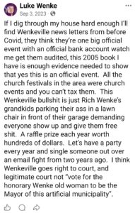 luke wenke facebook screenshot wenkeville 2023