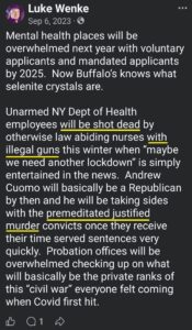 luke wenke facebook screenshot shooting threats death threats 2023