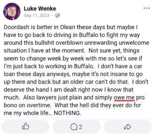 luke wenke facebook screenshot owed demands 2023