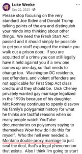 luke wenke facebook screenshot benjamin ryan teeter obsession 2023