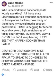 luke wenke facebook screenshot 2023 ecmc self-pity