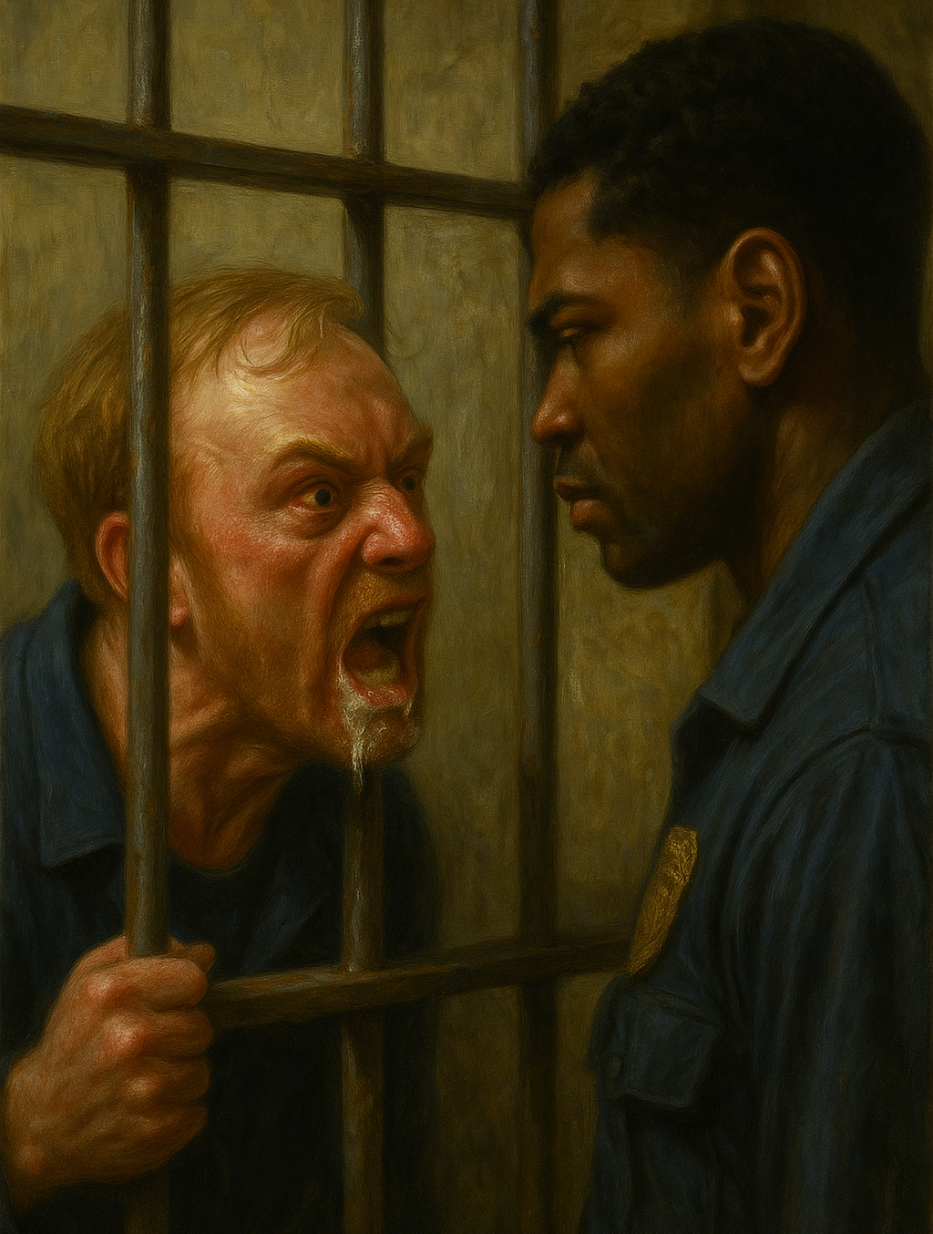not luke wenke inmate drooling angry white man and african-american man