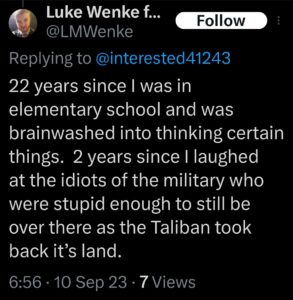 luke wenke x twitter screenshot antimilitary antiamerican antigovernment 2025