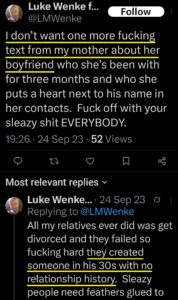 luke wenke x twitter screenshot incel talk jealous of mommy 2023