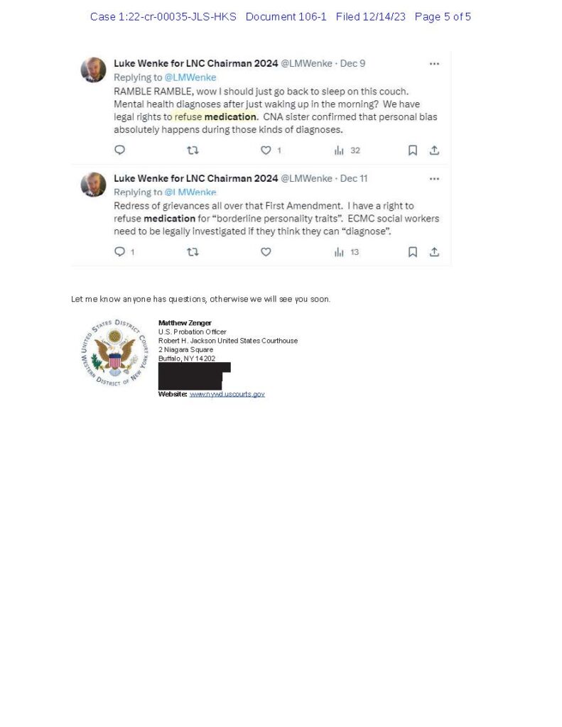 emails between federal probation and court personnel about luke wenke's online posts