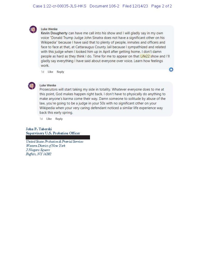 emails between federal probation and court personnel about luke wenke's online posts