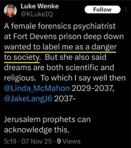 luke wenke x twitter screenshot danger to society mental evaluation psychiatrist 2025